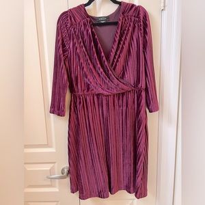 ADDITION ELLE- Michel Studio A-Line Long Sleeve Wrap Pleated Faux Velvet Dress